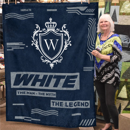 The Man The Myth The Legend Blue & Gray Fleece Blanket  WHITE 13K1 BK08