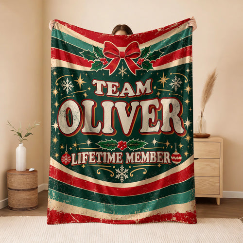 Team Your Name Lifetime Member Christmas Fleece Blanket OLIVER 13K1 BK52