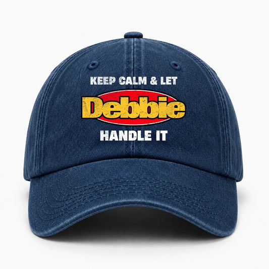 Keep Calm & Let Your Name Handle It Yellow And Red Logo Washed Cap DEBBIE 13K1 C172PF