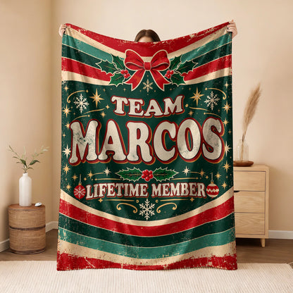 Team Your Name Lifetime Member Christmas Fleece Blanket MARCOS 13K1 BK52