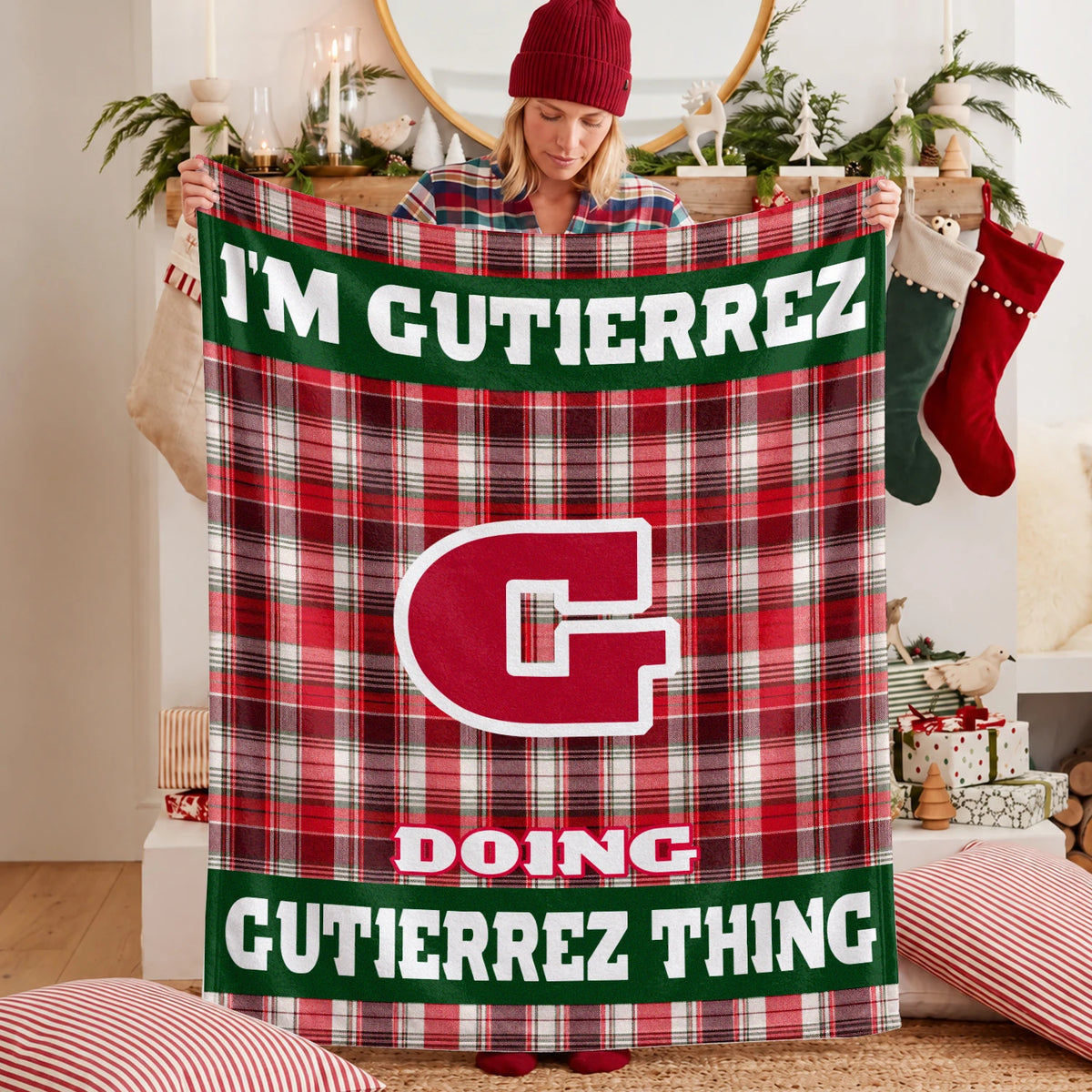 I'm Name Doing Name Things Red Plaid Fleece Blanket GUTIERREZ 13K1 BK49