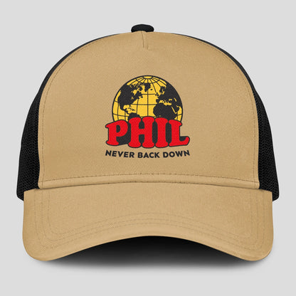 Never Back Down World Logo Khaki Mesh Cap PHIL 13K1 C212PF