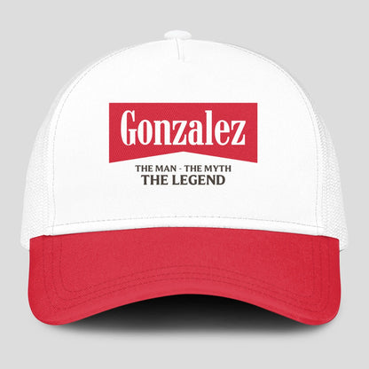 The Man The Myth The Legend Red And White Mesh Cap GONZALEZ 13K1 C197PF