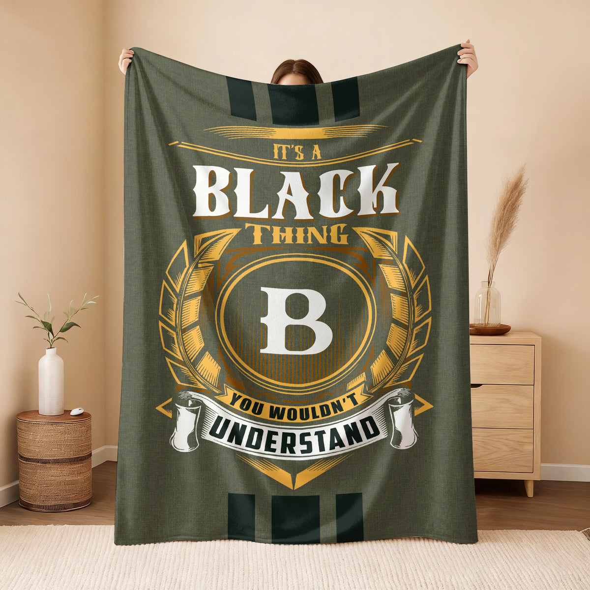 It's A Your Name Thing Olive Green Logo Fleece Blanket BLACK 13K1 BK31