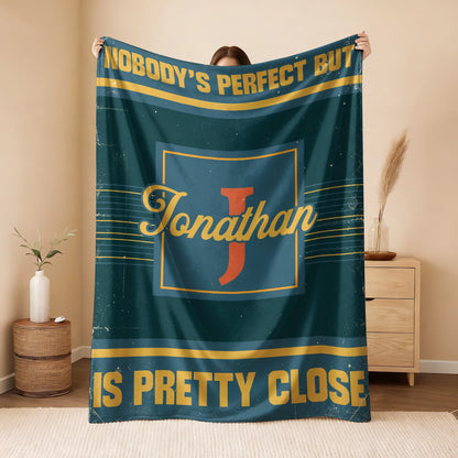 Nobody's Perfect But Your Name Is Close Vintage Blue & Brown Fleece Blanket JONATHAN 13K1 BK54