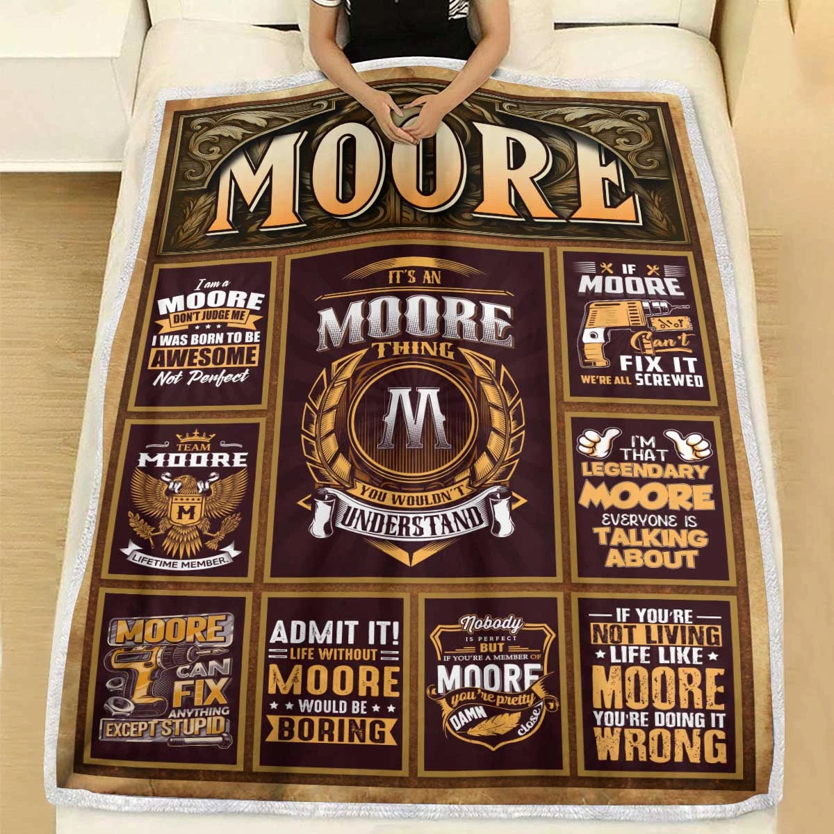 MOORE Personalized Blanket | Custom Name Cozy Throw Gift 13K1-BK4