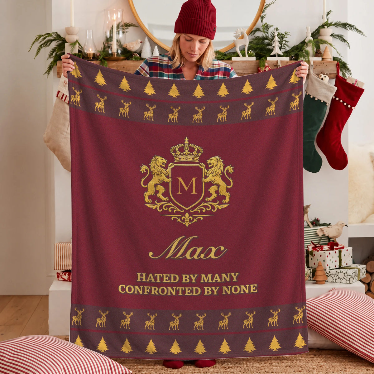 Hated By Many Confronted By None Burgundy Gold Christmas Fleece Blanket MAX 13K1 BK33