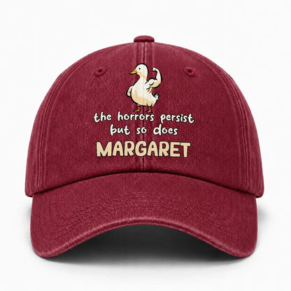 The Horrors Persist But So Does Your Name Funny Goose Burgundy Washed Cap MARGARET 13K1 C126PF