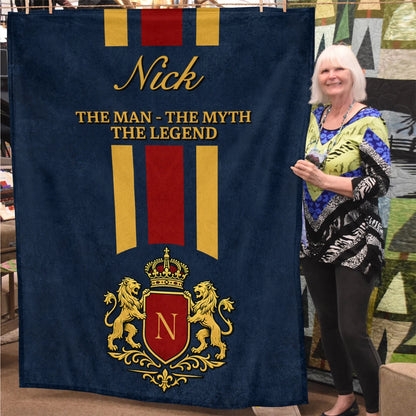 The Man The Myth The Legend Navy Striped Fleece Blanket NICK 13K1 BK16
