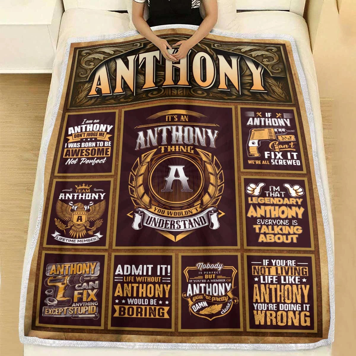 ANTHONY Personalized Blanket | Custom Name Cozy Throw Gift 13K1-BK4