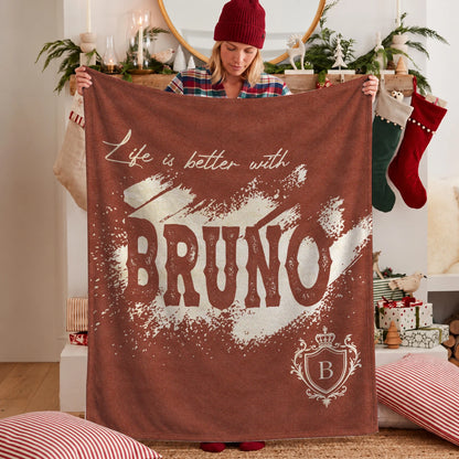 Life Is Better With Your Name Terracotta Cream Fleece Blanket BRUNO 13K1 BK30