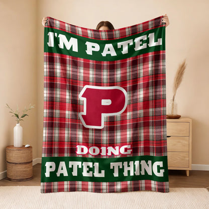 I'm Name Doing Name Things Red Plaid Fleece Blanket PATEL 13K1 BK49