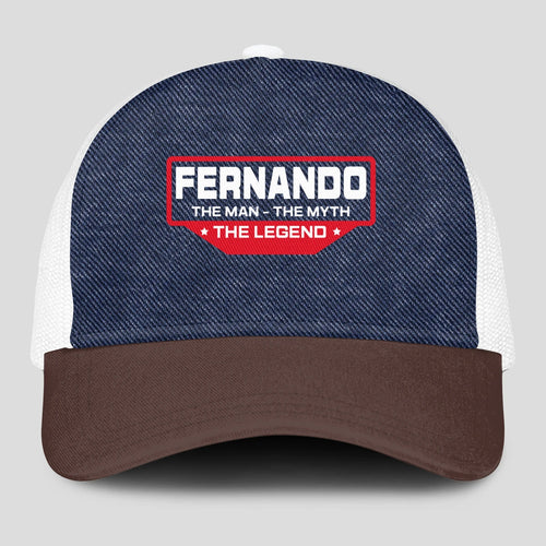 The Man The Myth The Legend Navy Brown And White Mesh Cap FERNANDO 13K1 C200PF