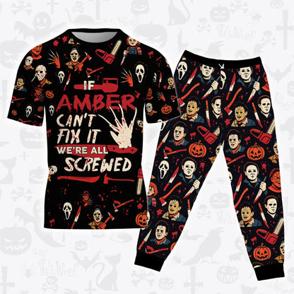 AMBER Horror Halloween Pajama Set Scary T-Shirt & Pants Sleepwear Costume 13K1-HL1
