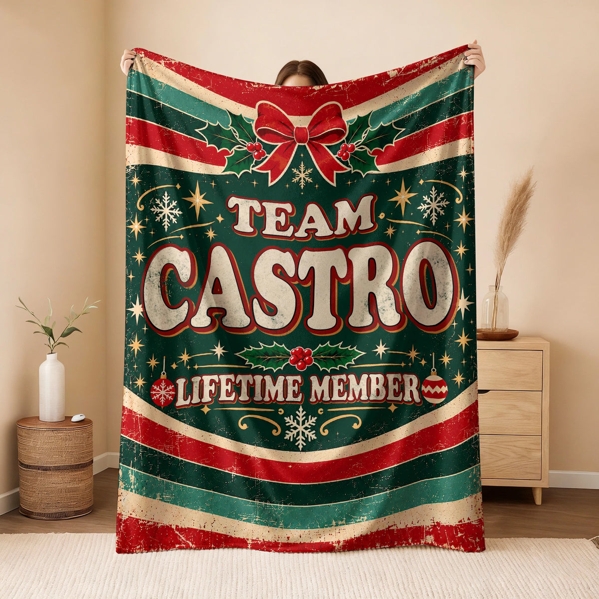 Team Your Name Lifetime Member Christmas Fleece Blanket CASTRO 13K1 BK52