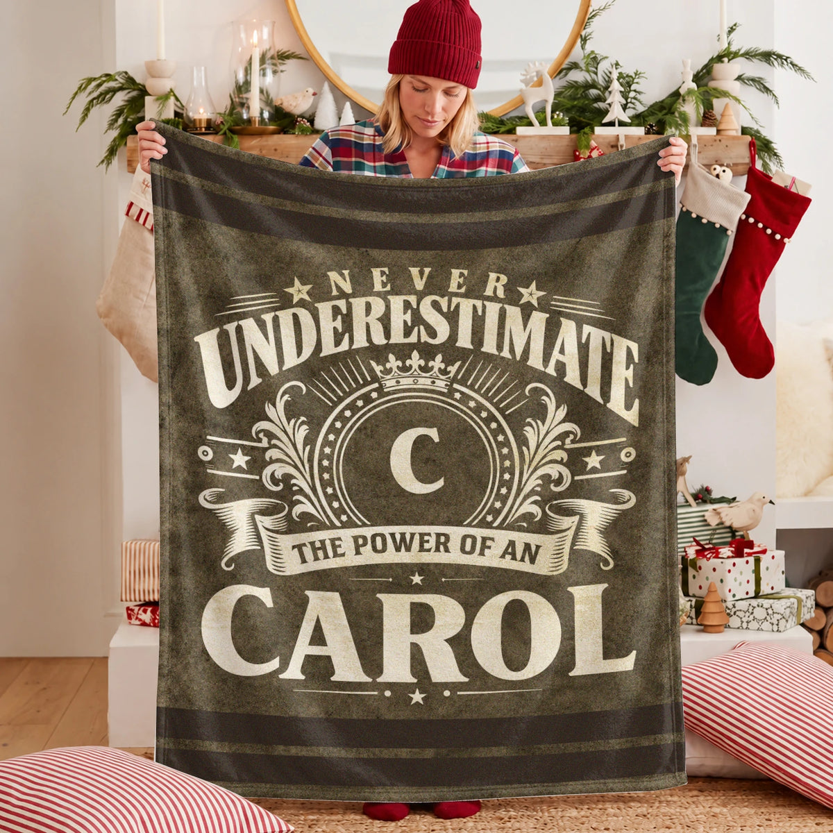 Never Underestimate The Power Of A Name Olive Green Army Fleece Blanket CAROL 13K1 BK46