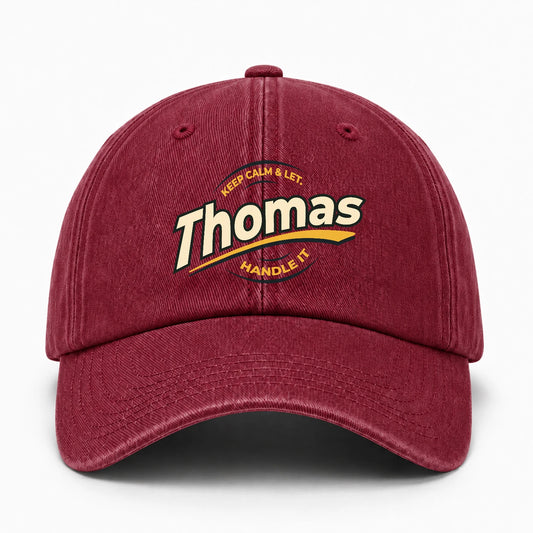 Keep Calm & Let Your Name Handle It Burgundy Washed Cap THOMAS 13K1 C105PF