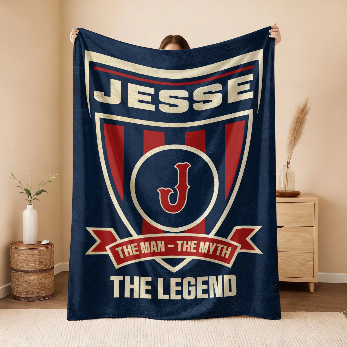 The Man The Myth The Legend Blue Burgundy Baseball Blanket JESSE 13K1 BK18