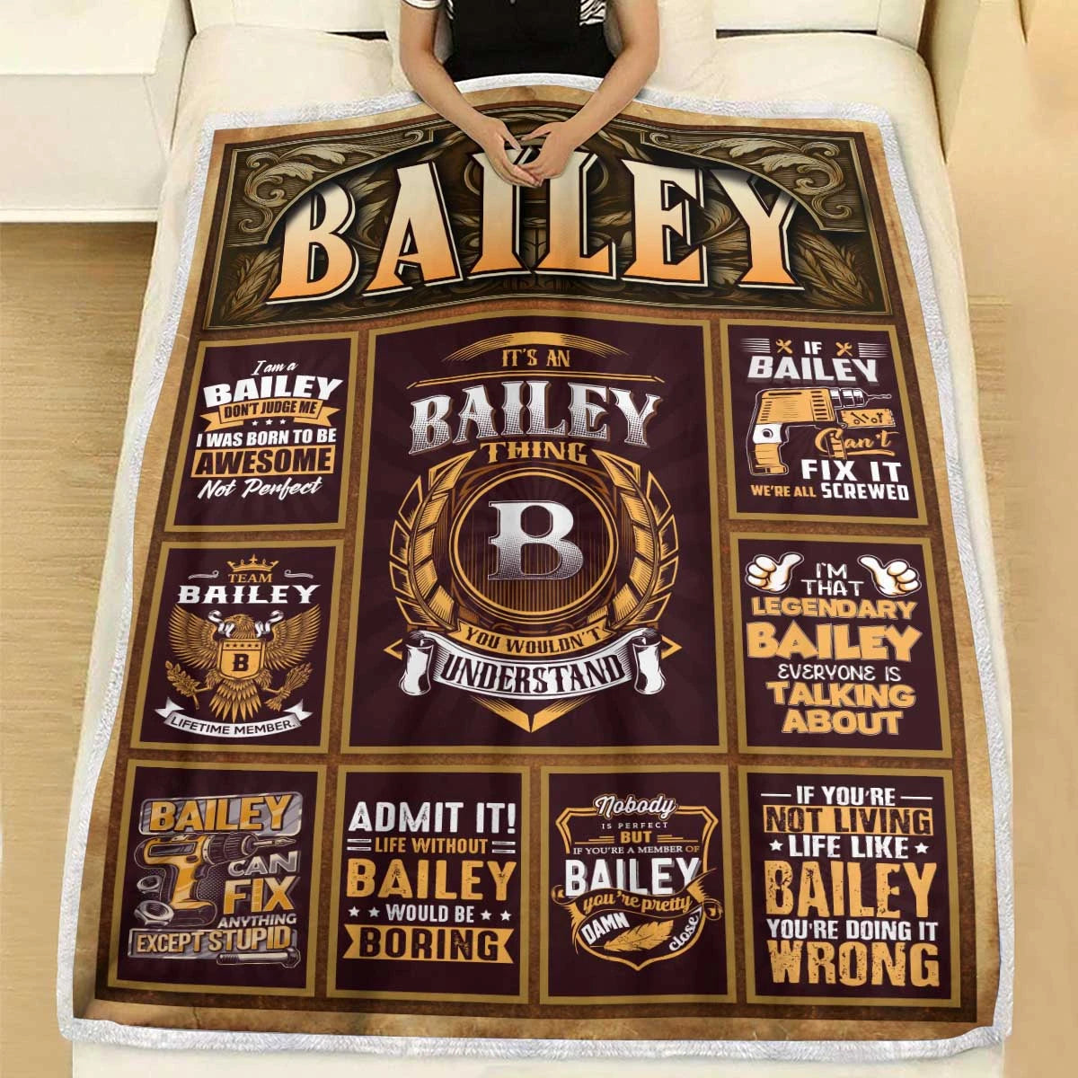 BAILEY Personalized Blanket | Custom Name Cozy Throw Gift 13K1-BK4