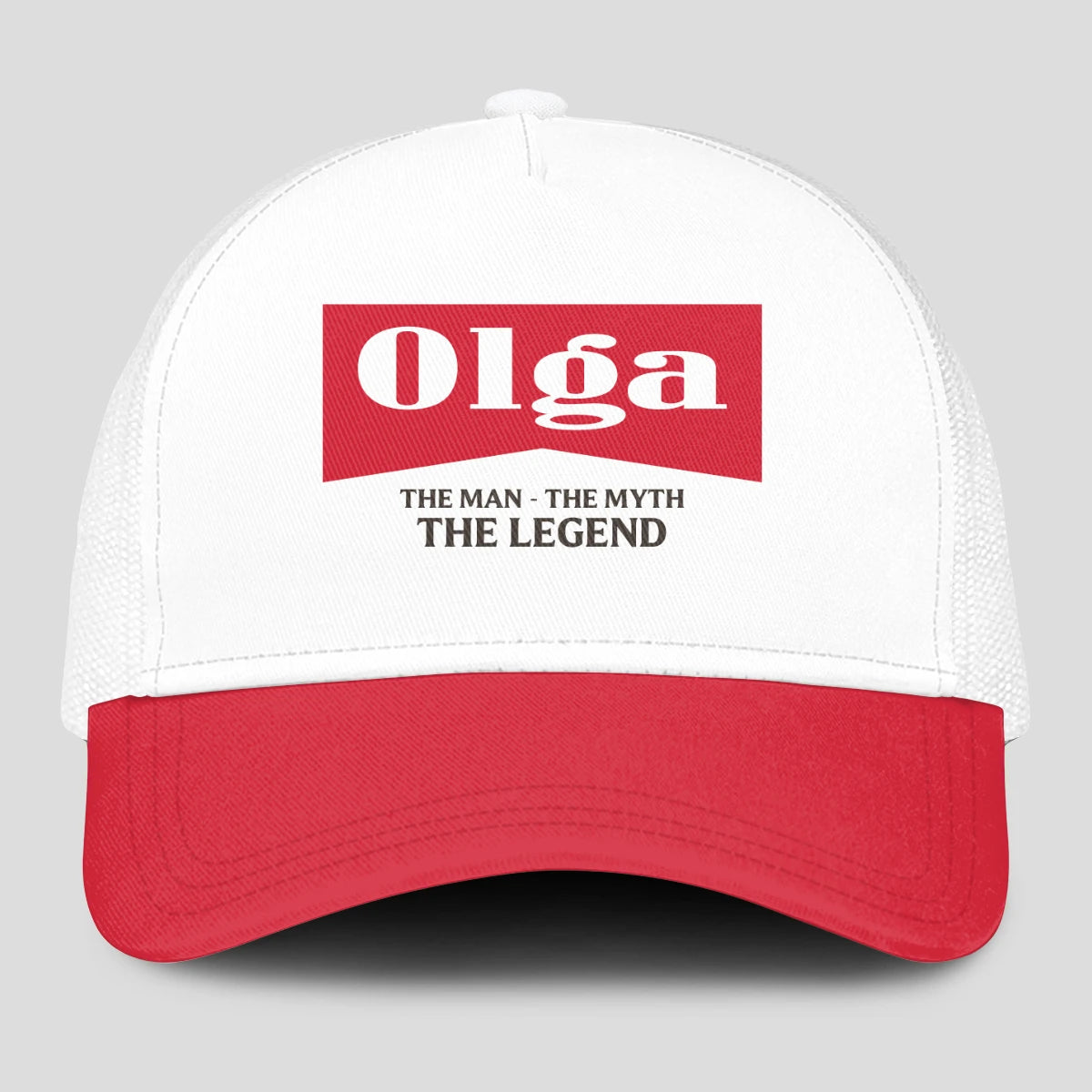The Man The Myth The Legend Red And White Mesh Cap OLGA 13K1 C197PF