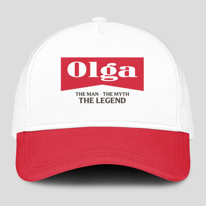 The Man The Myth The Legend Red And White Mesh Cap OLGA 13K1 C197PF