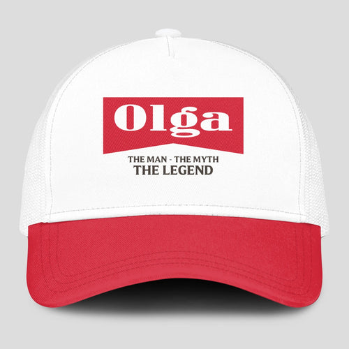 The Man The Myth The Legend Red And White Mesh Cap OLGA 13K1 C197PF