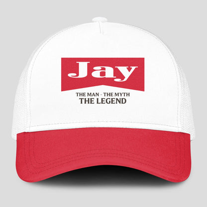 The Man The Myth The Legend Red And White Mesh Cap JAY 13K1 C197PF