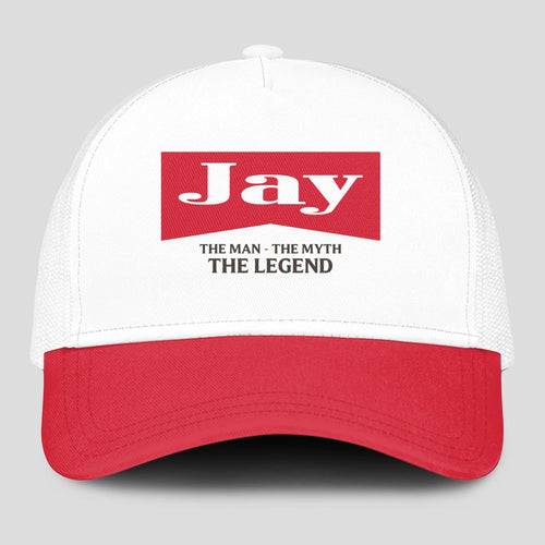 The Man The Myth The Legend Red And White Mesh Cap JAY 13K1 C197PF
