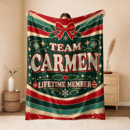 Team Your Name Lifetime Member Christmas Fleece Blanket CARMEN 13K1 BK52