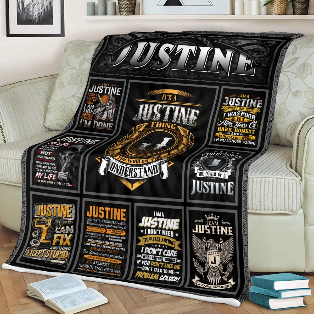 JUSTINE Personalized Blanket | Custom Name Cozy Throw Gift 13K3-BK2