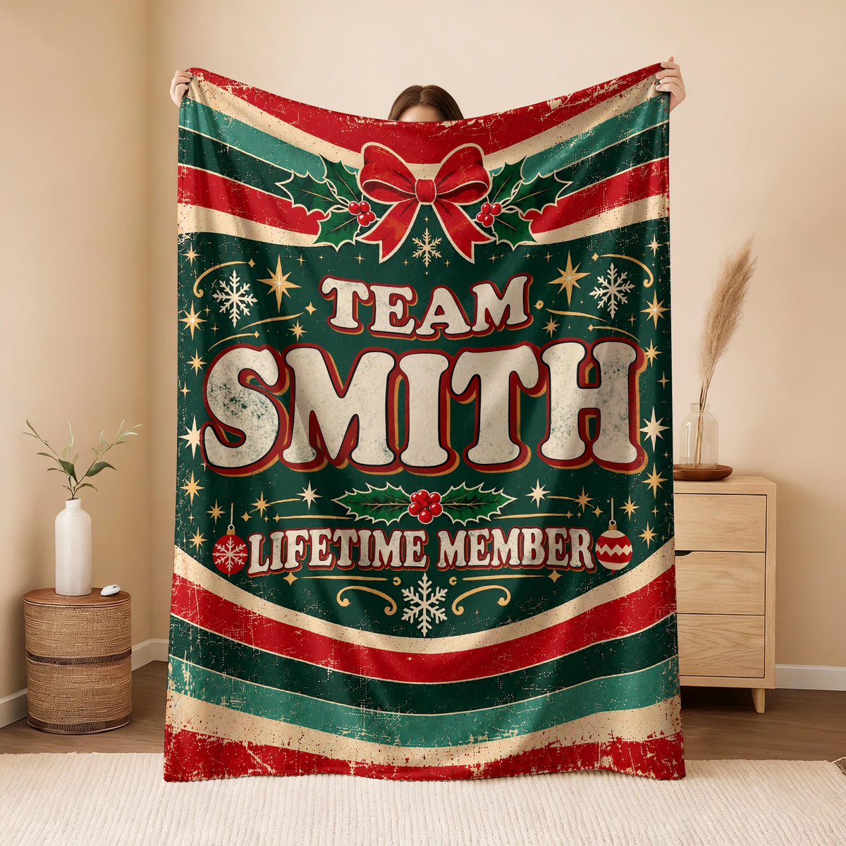 Team Your Name Lifetime Member Christmas Fleece Blanket SMITH 13K1 BK52