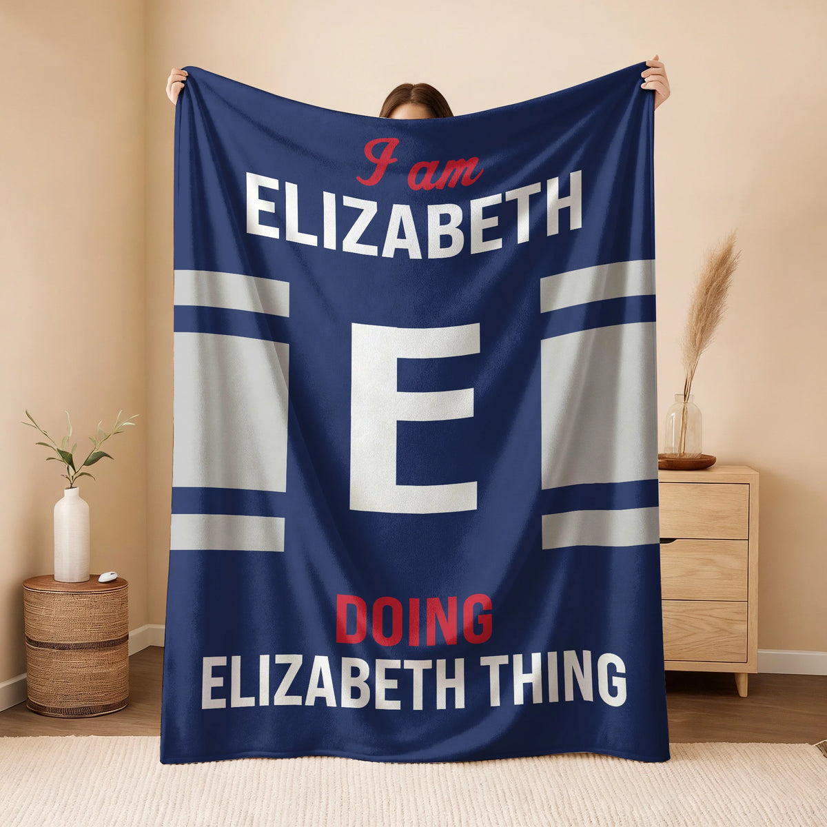 I'm Name Doing Name Things Navy Fleece Blanket ELIZABETH 13K1 BK51