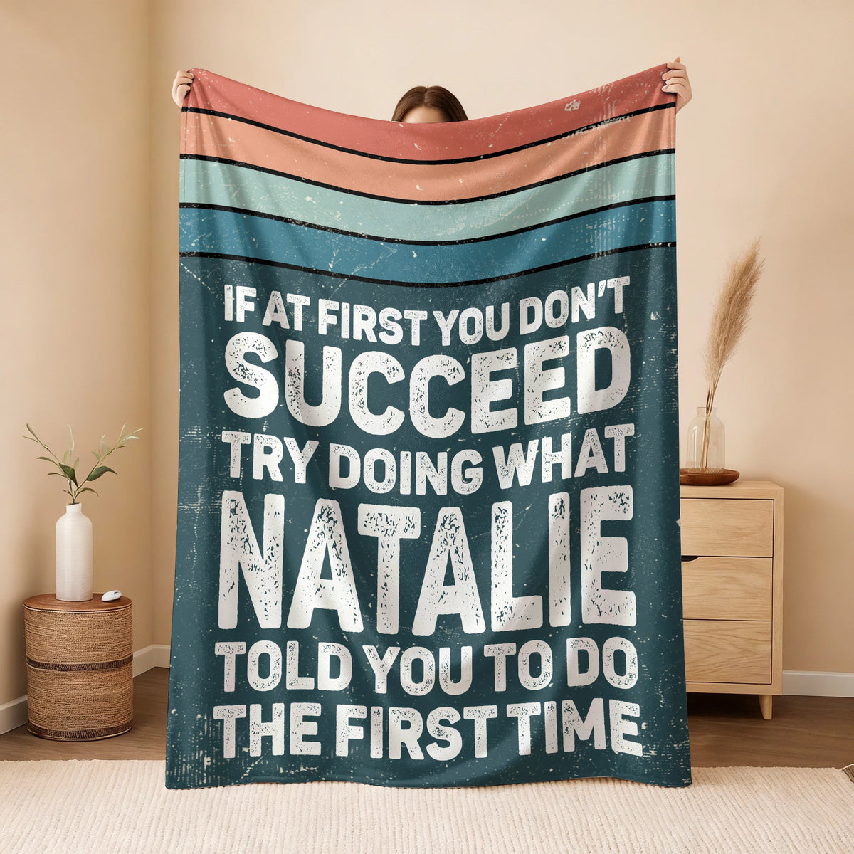 If At First You Don’t Succeed Retro Green Fleece Blanket NATALIE 13K1 BK29