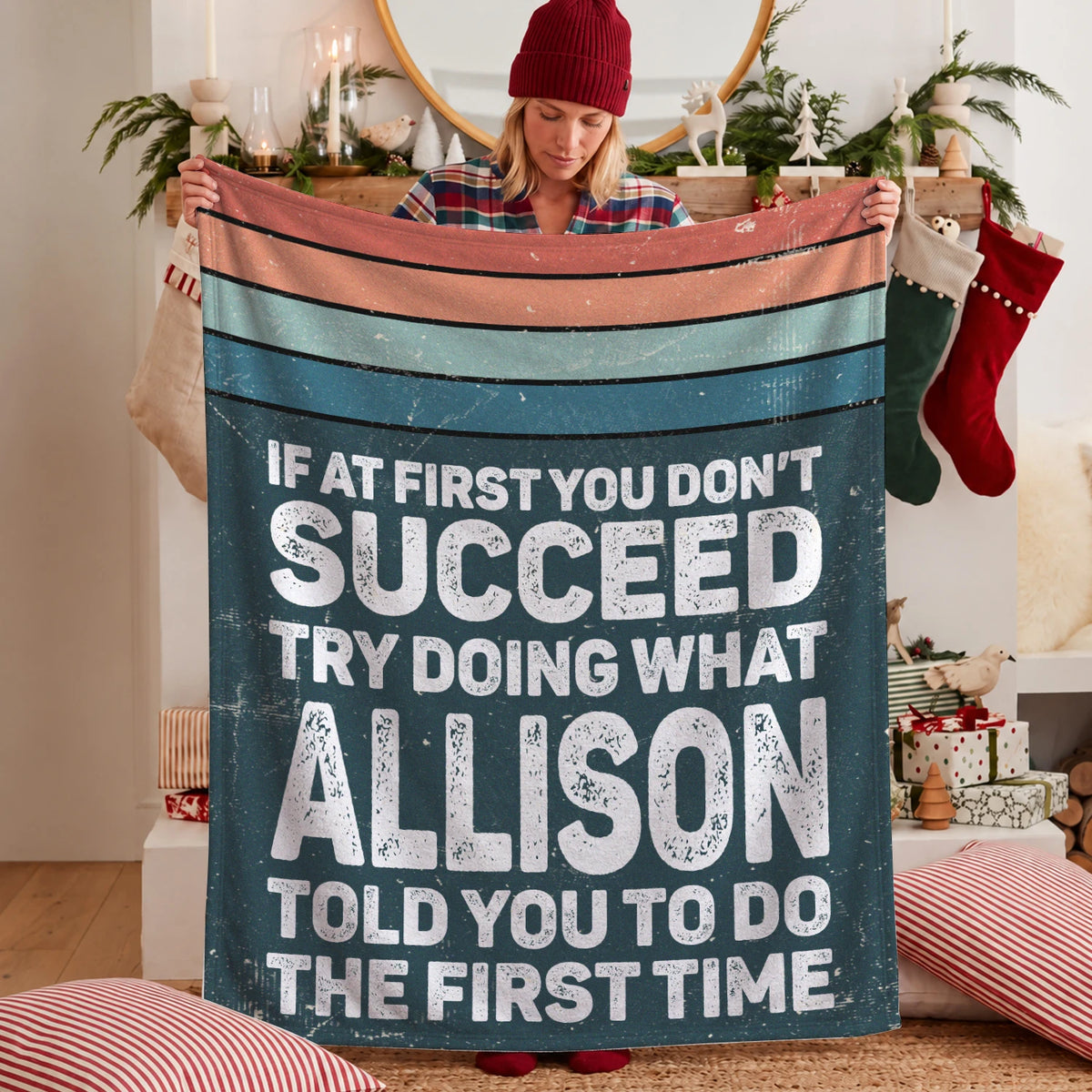 If At First You Don’t Succeed Retro Green Fleece Blanket ALLISON 13K1 BK29