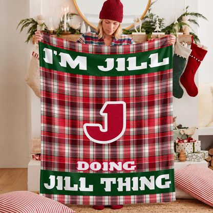 I'm Name Doing Name Things Red Plaid Fleece Blanket JILL 13K1 BK49