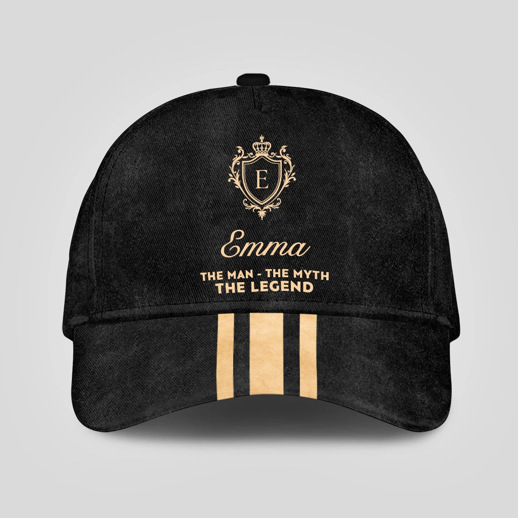 The Man The Myth The Legend Golden Stripes Black Cap EMMA 13K1 C136PF