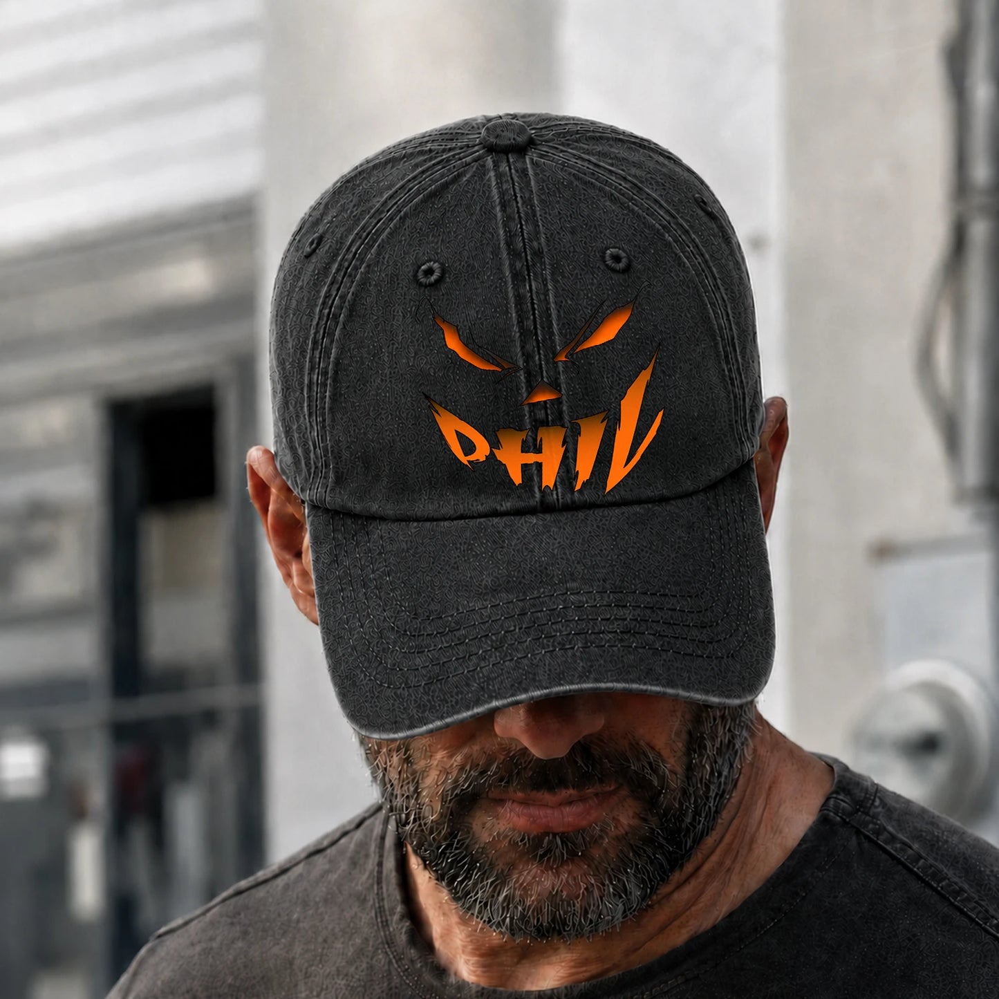 Your Name Jack O' Lantern Halloween Washed Cap PHIL 13K1 C100PF