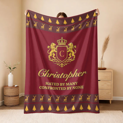 Hated By Many Confronted By None Burgundy Gold Christmas Fleece Blanket CHRISTOPHER 13K1 BK33