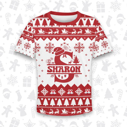 SHARON Personalized Christmas T-Shirt Pajama Set - Holiday Gift Outfit 13K1-CR2
