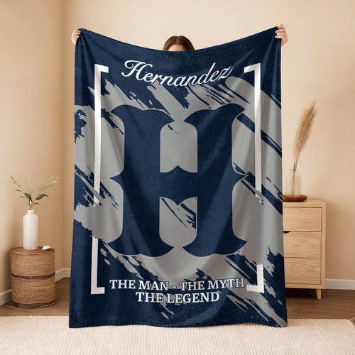 The Man The Myth The Legend Navy Baseball Fleece Blanket HERNANDEZ 13K1 BK17