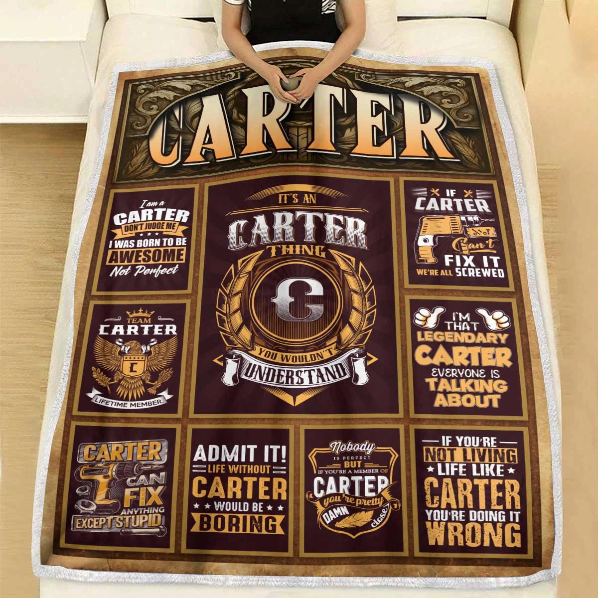 CARTER Personalized Blanket | Custom Name Cozy Throw Gift 13K1-BK4