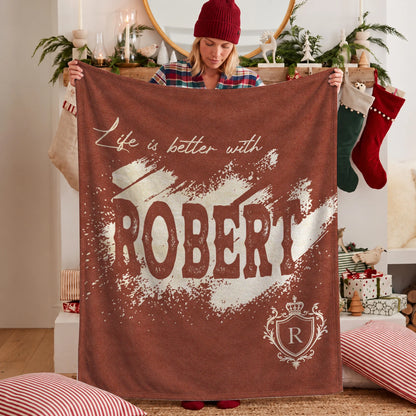 Life Is Better With Your Name Terracotta Cream Fleece Blanket ROBERT 13K1 BK30