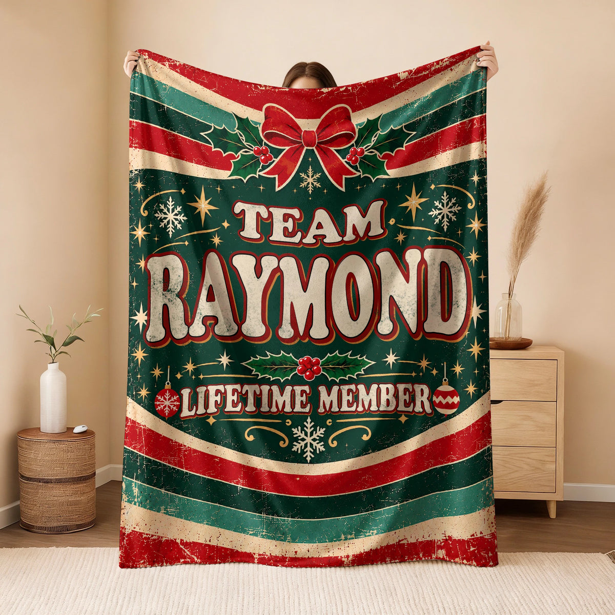 Team Your Name Lifetime Member Christmas Fleece Blanket RAYMOND 13K1 BK52