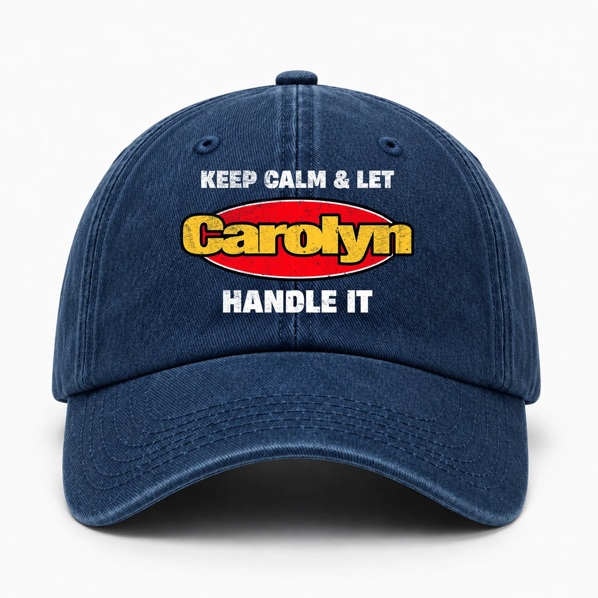 Keep Calm & Let Your Name Handle It Yellow And Red Logo Washed Cap CAROLYN 13K1 C172PF