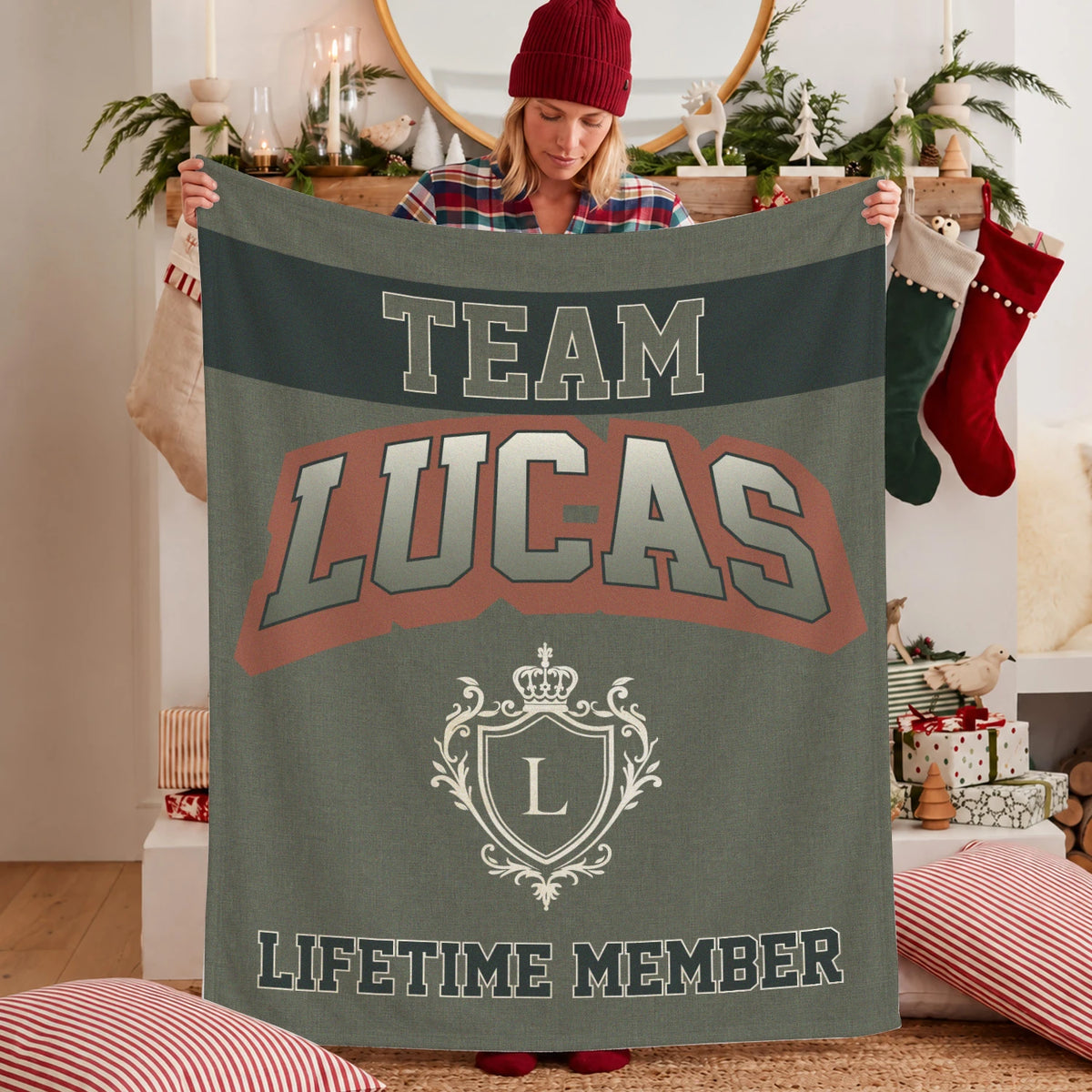 Team Your Name Lifetime Member Sage Green Fleece Blanket LUCAS 13K1 BK22