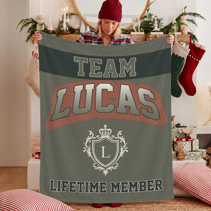 Team Your Name Lifetime Member Sage Green Fleece Blanket LUCAS 13K1 BK22
