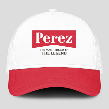The Man The Myth The Legend Red And White Mesh Cap PEREZ 13K1 C197PF