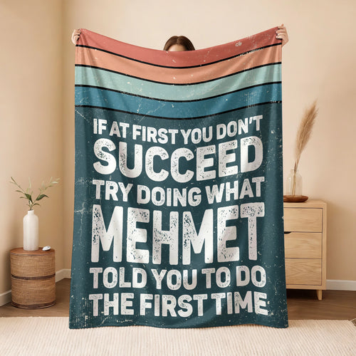 If At First You Don’t Succeed Retro Green Fleece Blanket MEHMET 13K1 BK29