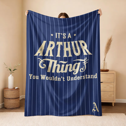 Your Name Thing Striped Blue Fleece Blanket ARTHUR 13K1 BK23