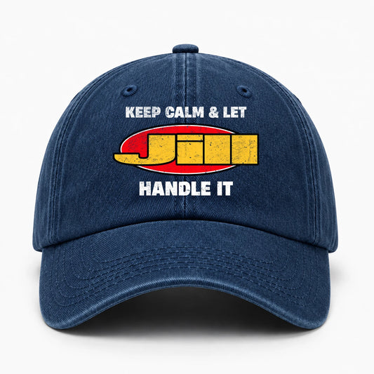 Keep Calm & Let Your Name Handle It Yellow And Red Logo Washed Cap JILL 13K1 C172PF